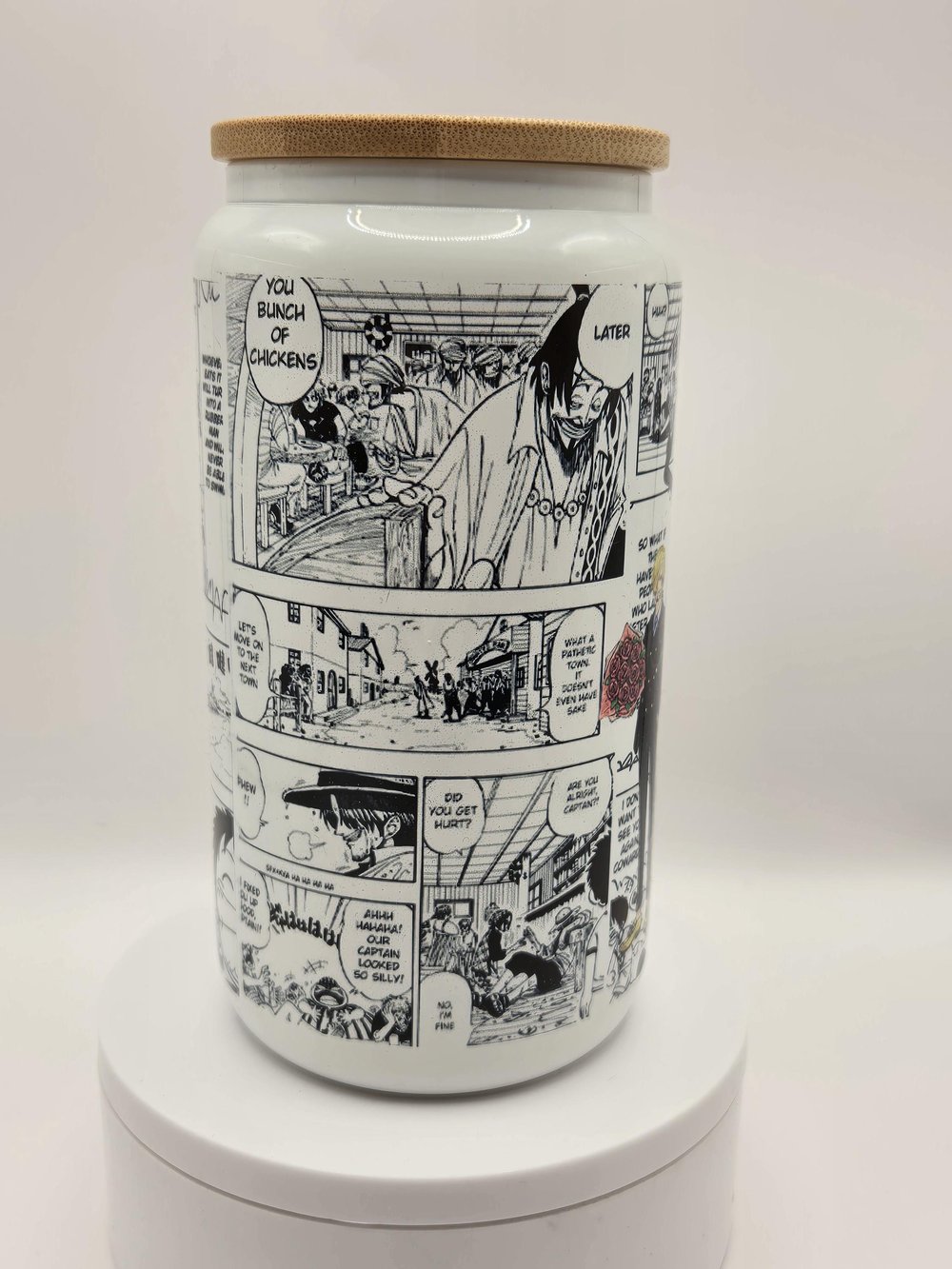 Image of Anime-Inspired Comic Panel Glass Cup – 16oz Frosted Glass Tumbler w/ Bamboo Lid & Metal Straw