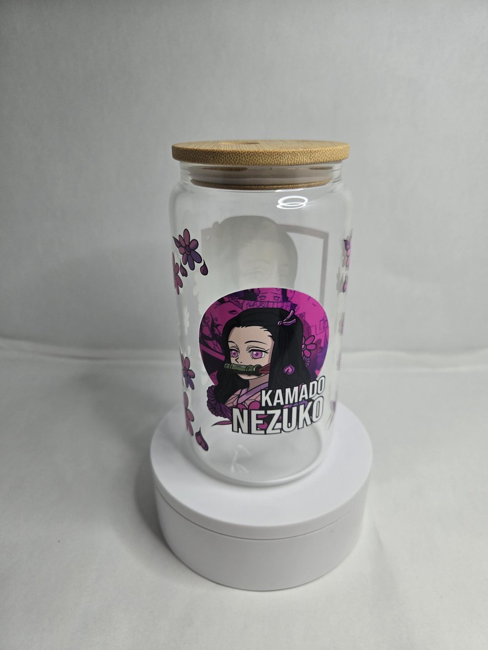 Image of Floral Anime Girl 16oz Glass Tumbler – Elegance Meets Aesthetic Magic!