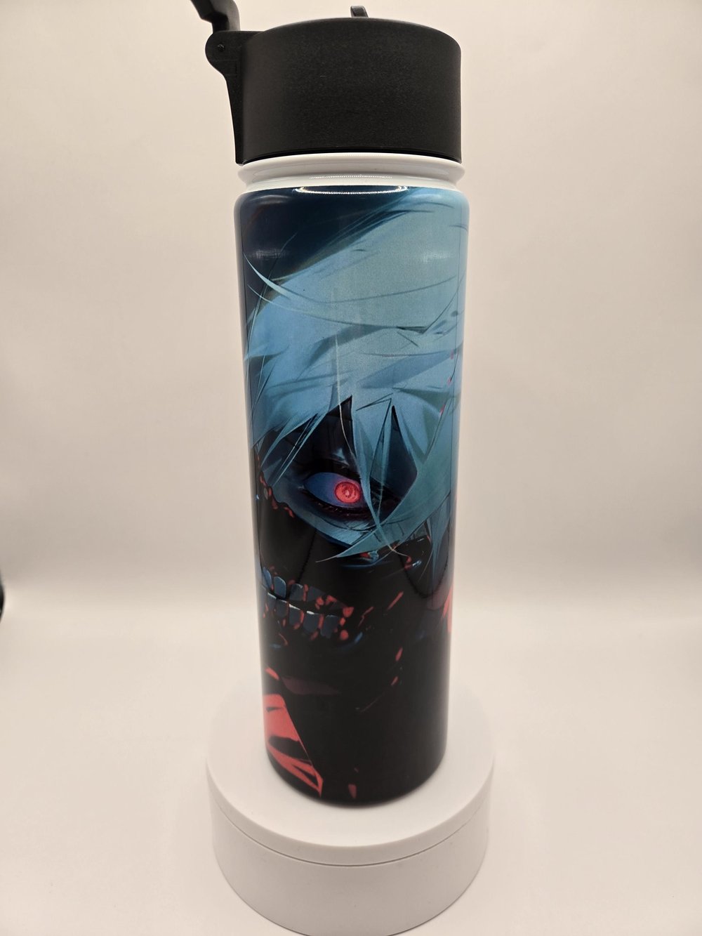 Image of One-Eyed Ghoul - Dark Anime Metal Water Bottle – 22oz | Flip-Top Straw Lid + Carry Handle