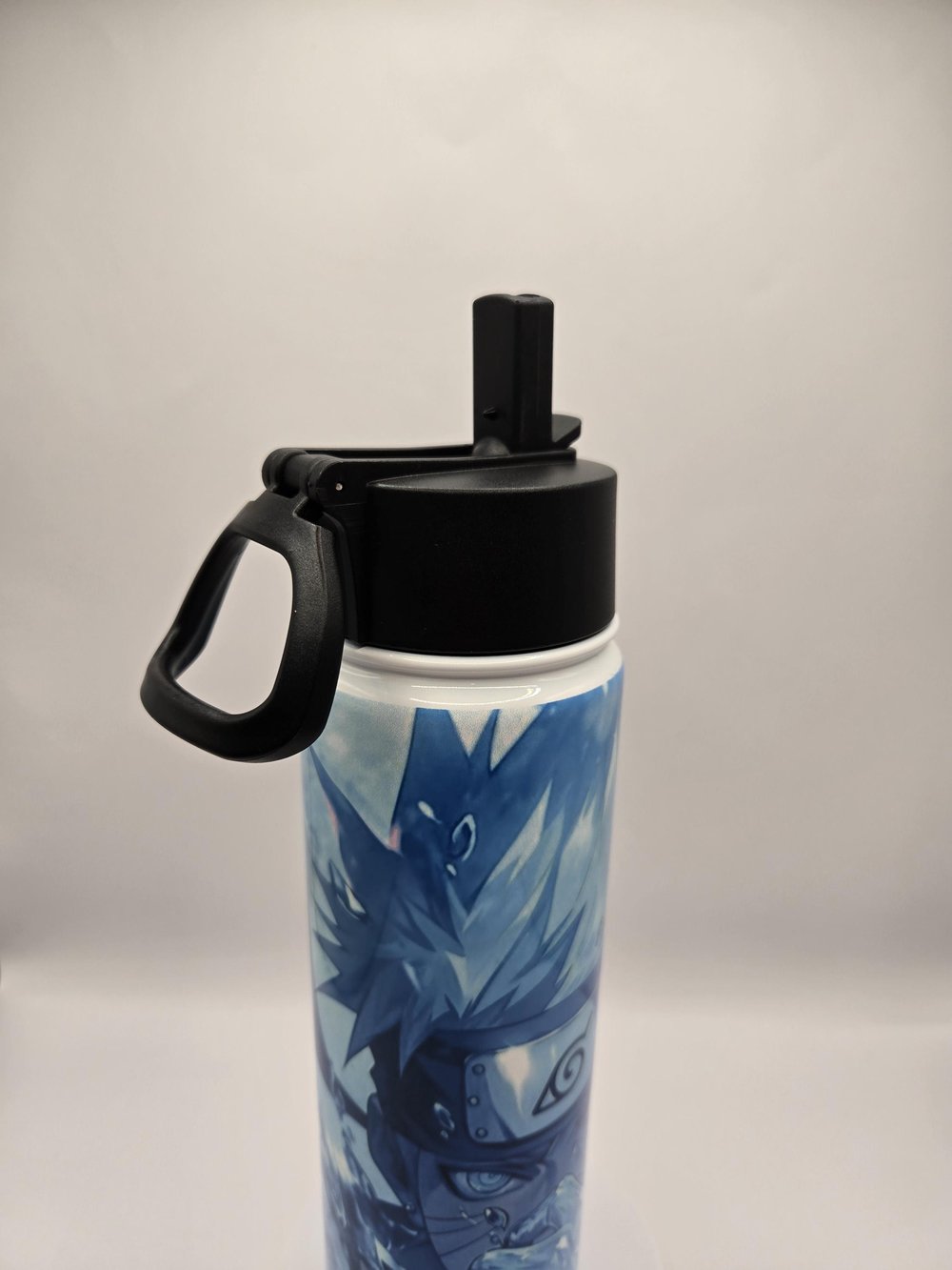 Image of Copy Ninja Sensei - Blue Anime Metal Water Bottle – 22oz | Flip-Top Straw Lid + Carry Handle