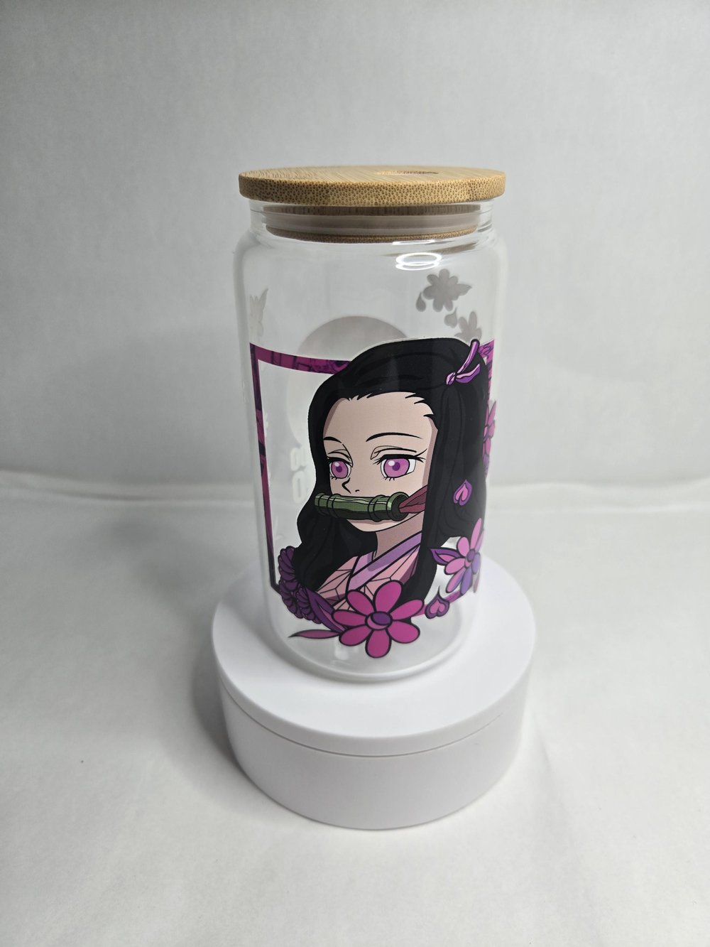 Image of Floral Anime Girl 16oz Glass Tumbler – Elegance Meets Aesthetic Magic!
