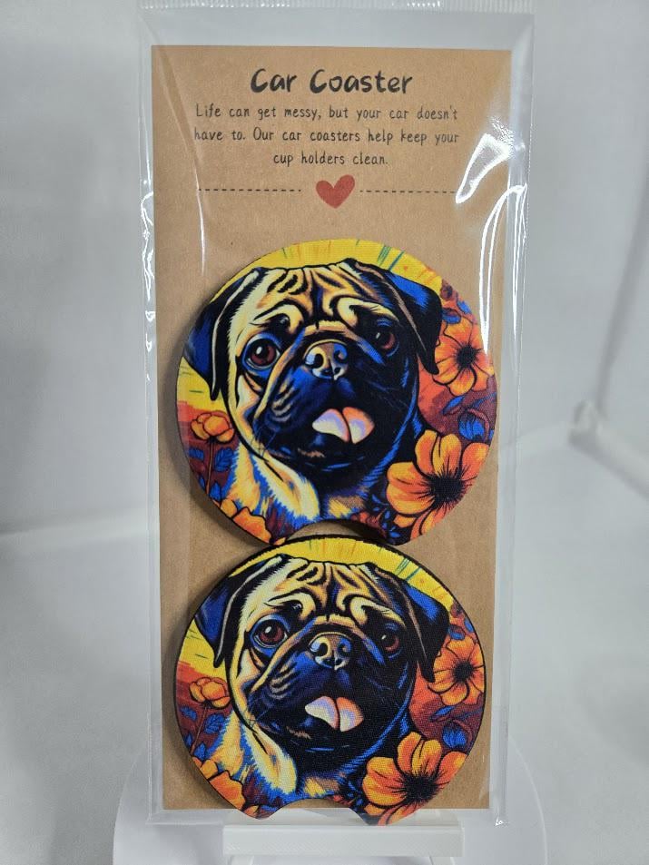 Image of Pug Car Coasters – Set of 2 | Because Your Cup Holders Deserve Pug-tastic Protection