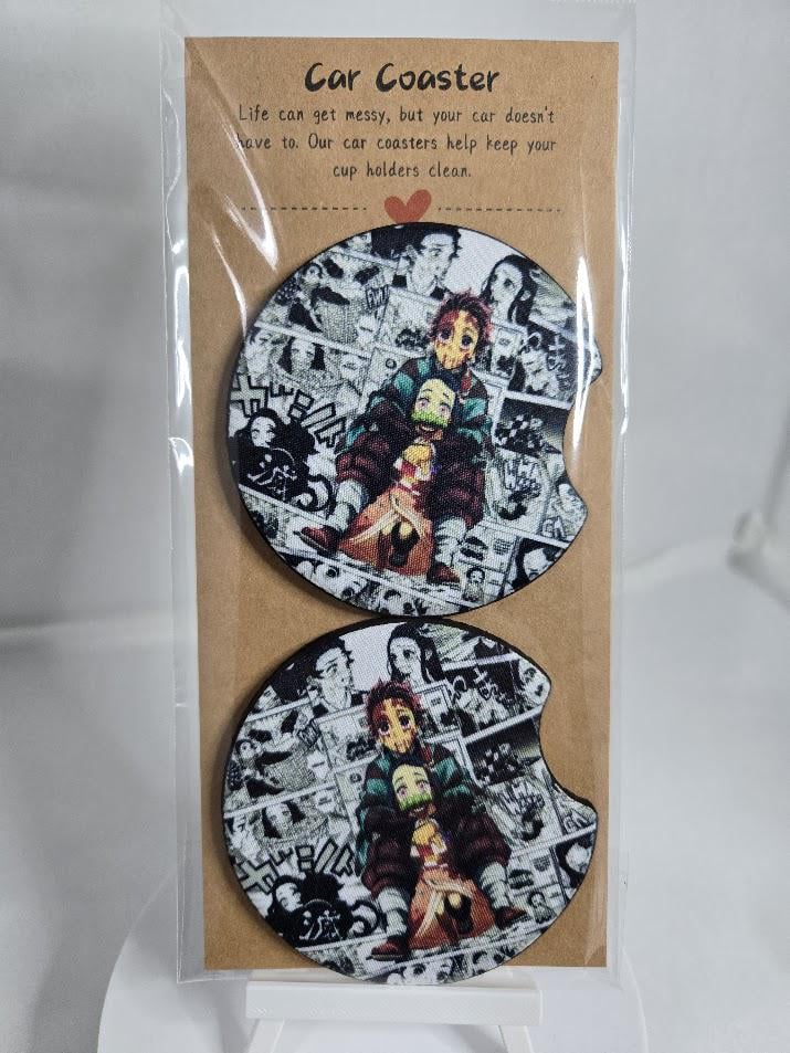 Image of Sibling Duo Car Coasters – Set of 2 – Protect Your Ride with Anime Hero Energy!