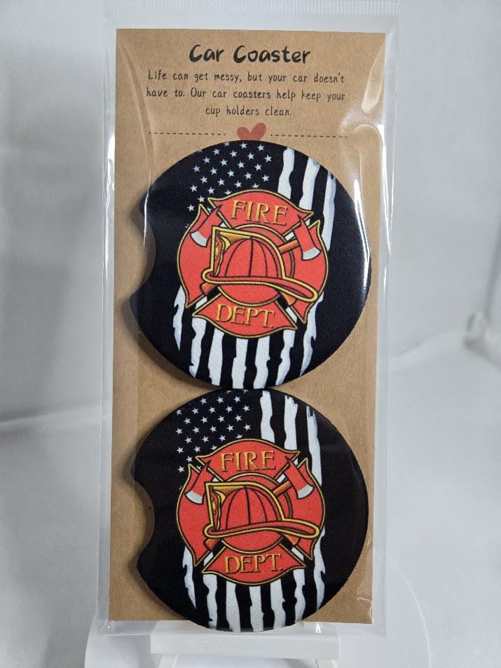 Image of Thin Red Line & Fire Helmet Car Coasters – Protect Your Car Like a Pro Firefighter
