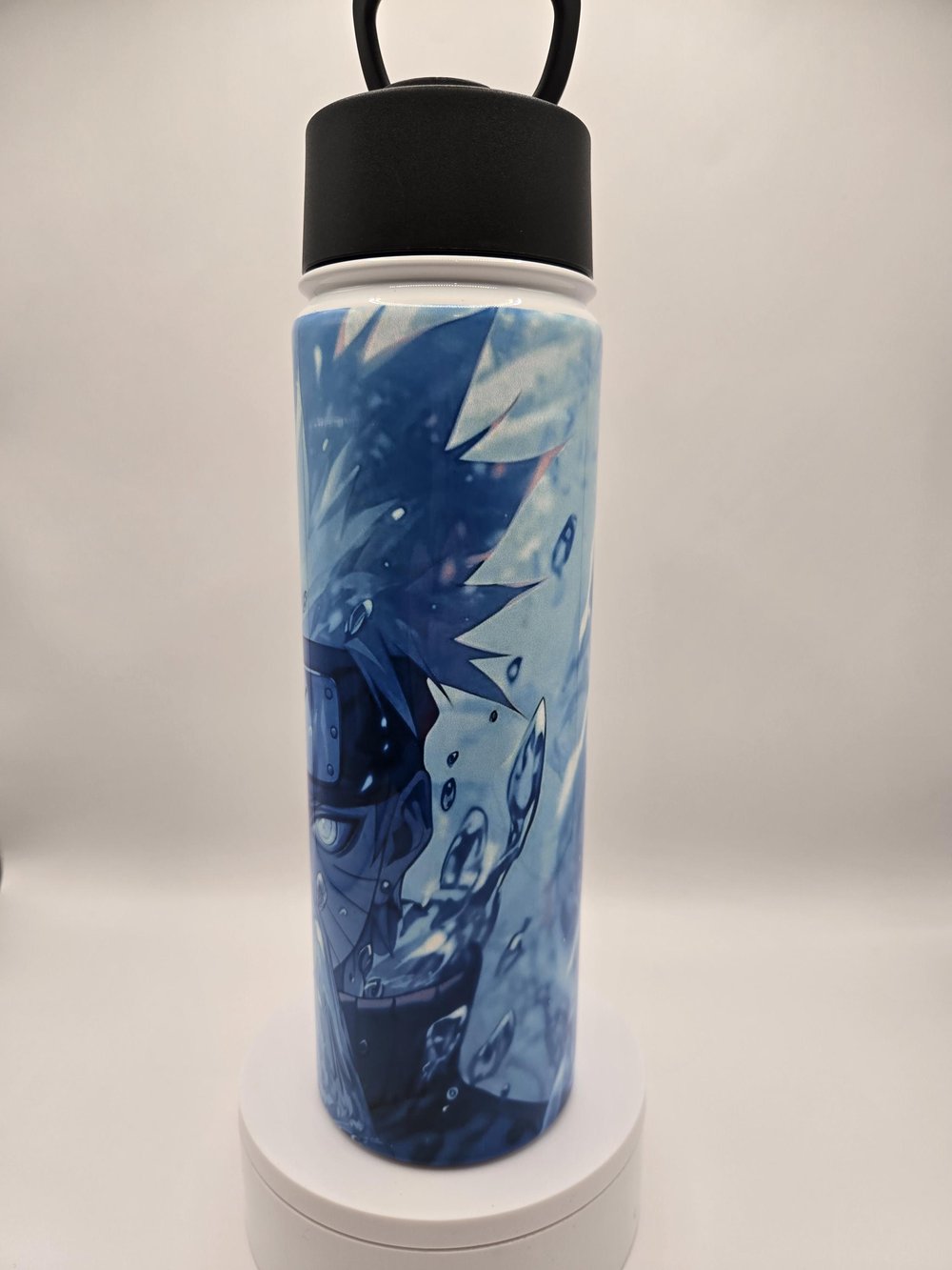 Image of Copy Ninja Sensei - Blue Anime Metal Water Bottle – 22oz | Flip-Top Straw Lid + Carry Handle