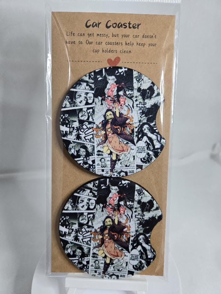 Image of Floral Demon Girl Car Coasters – 2-Pack (For Drinks That Need a Fierce Little Guardian)