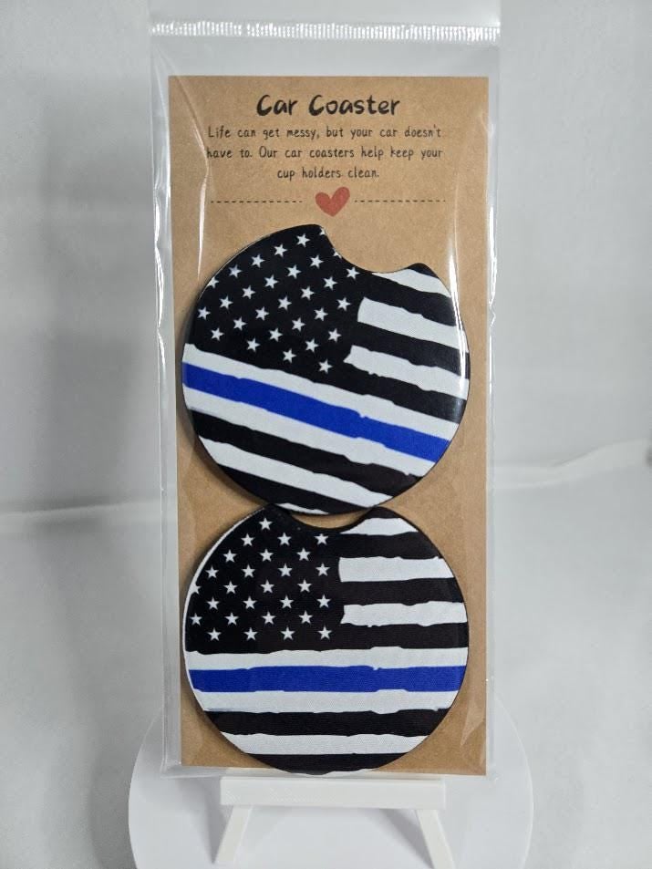 Image of Thin Blue Line Car Coaster – For the Serious (But Mostly Coffee-Obsessed) Supporter