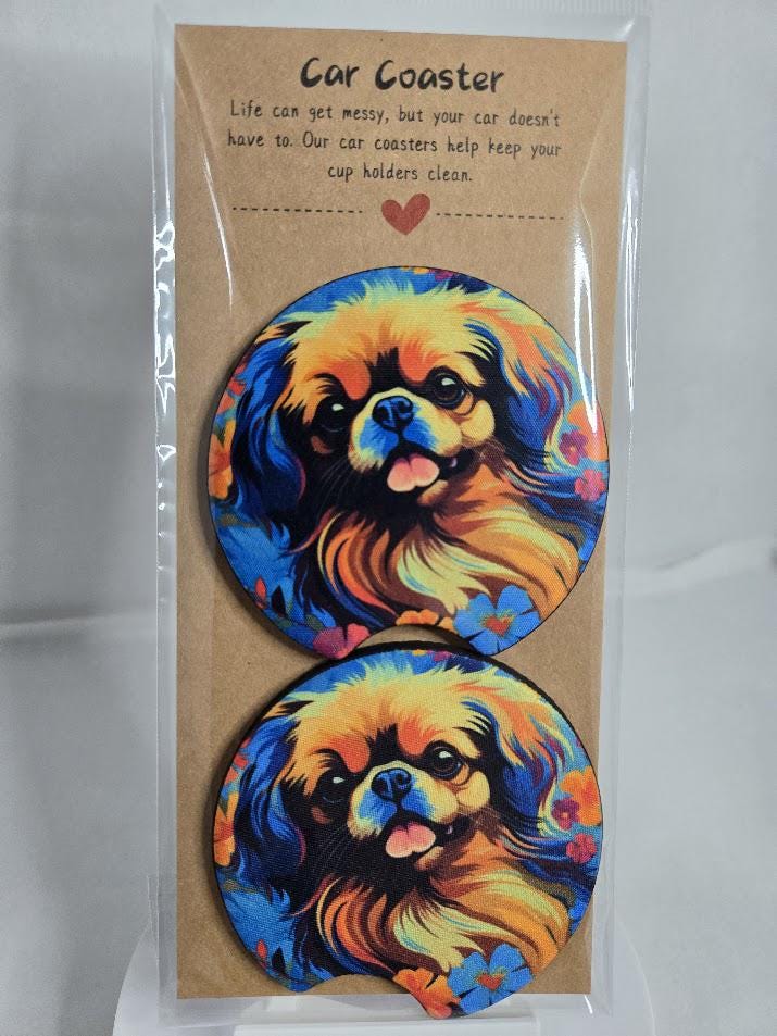 Image of Pekingese Car Coasters – Set of 2 – For the Dog Lover Who’s All About That Royal Fluff