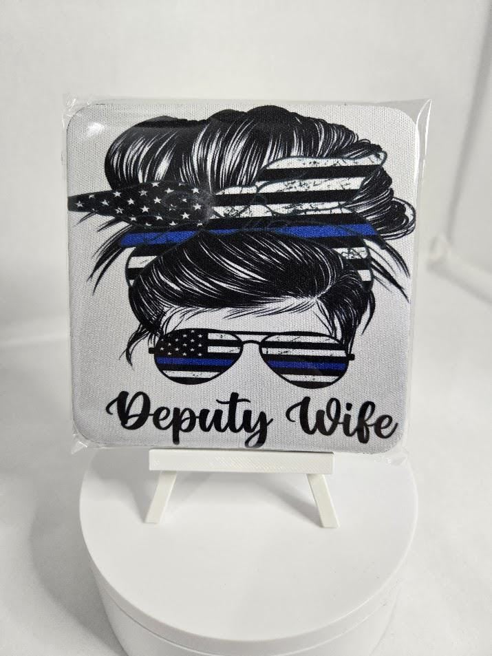 Image of Deputy Wife Drink Coaster - Thin Blue Line Edition