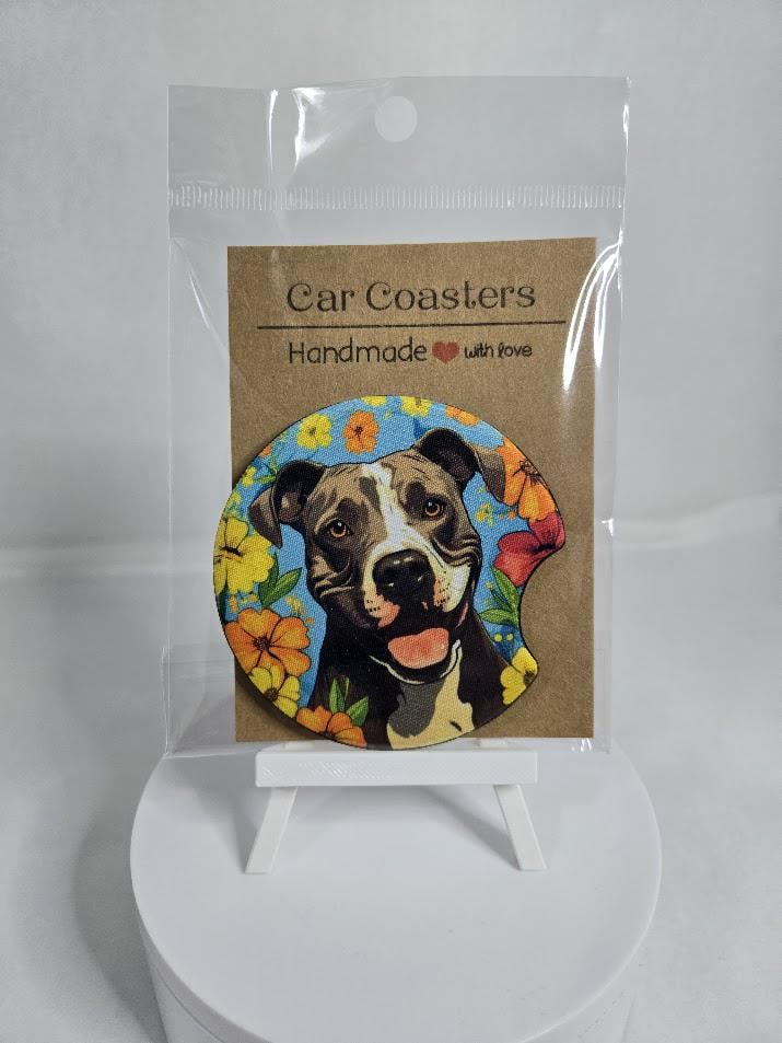 Image of Pitbull Car Coaster – Because Your Cup Holder Deserves a Loyal (and Absorbent) Companion!