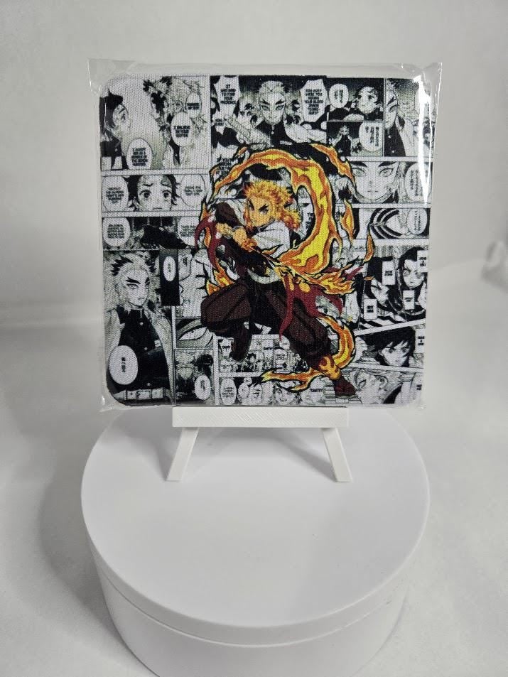 Image of Fiery Swordsman–Inspired Sublimated Coaster – Bold Flame-Themed Anime Decor