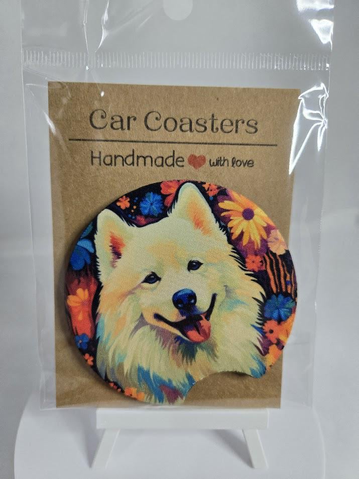 Image of Samoyed Car Coaster – Because Your Cup Holder Deserves Maximum Floof!  - 1 pack