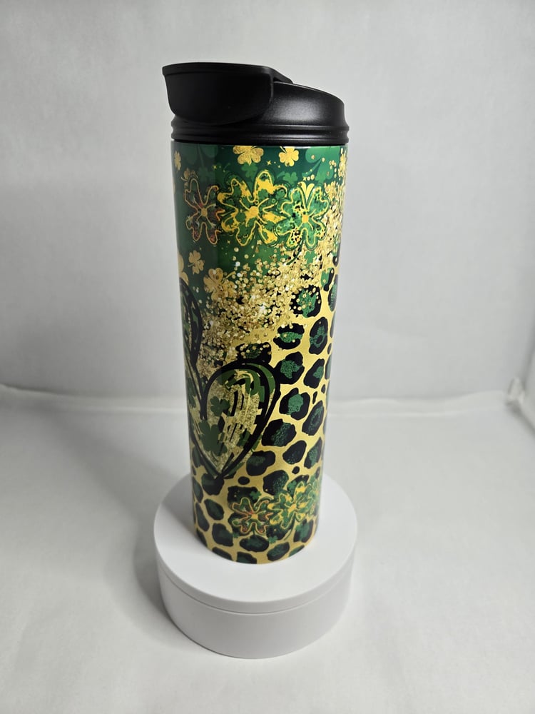 Image of Wildly Lucky 20oz Tumbler – Green Leopard & Hearts for St. Patrick’s Day!