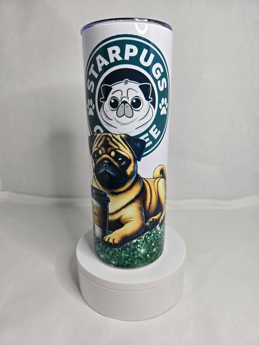 Image of 20 OZ Starbucks Inspired "Star Pugs" Coffee Tumbler - Tan