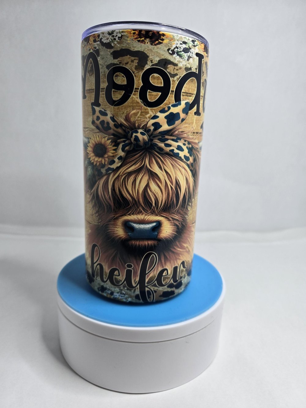 Image of 12 oz "Moody Heifer" Highland Cow Tumbler - Perfect for Your Sassy Side!