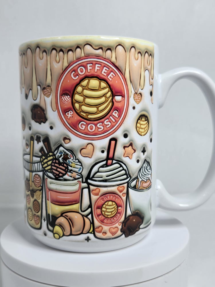Image of 15 OZ "Coffee &amp; Gossip" "puffy" coffee mug