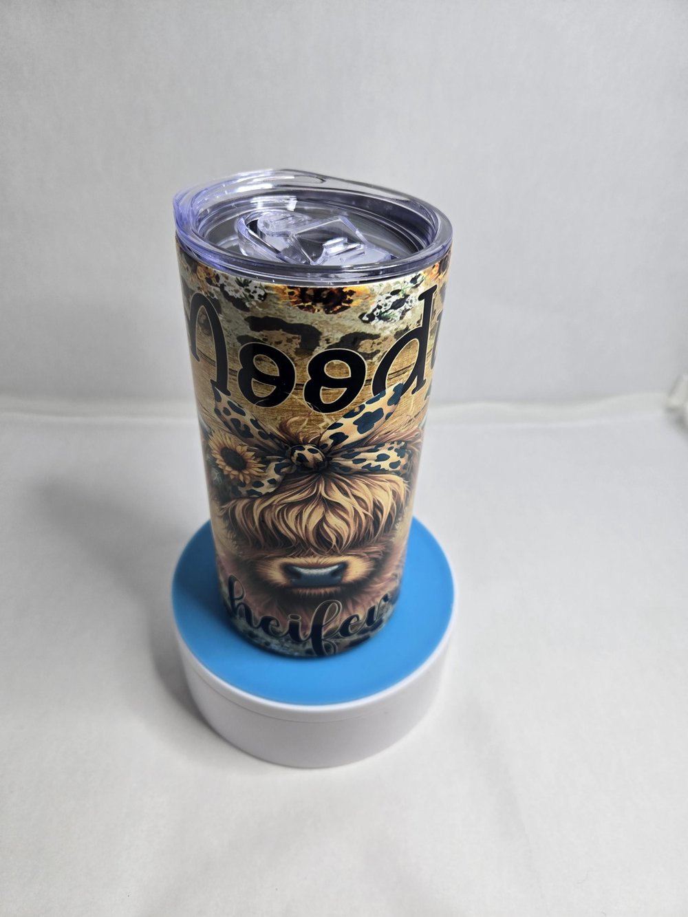 Image of 12 oz "Moody Heifer" Highland Cow Tumbler - Perfect for Your Sassy Side!