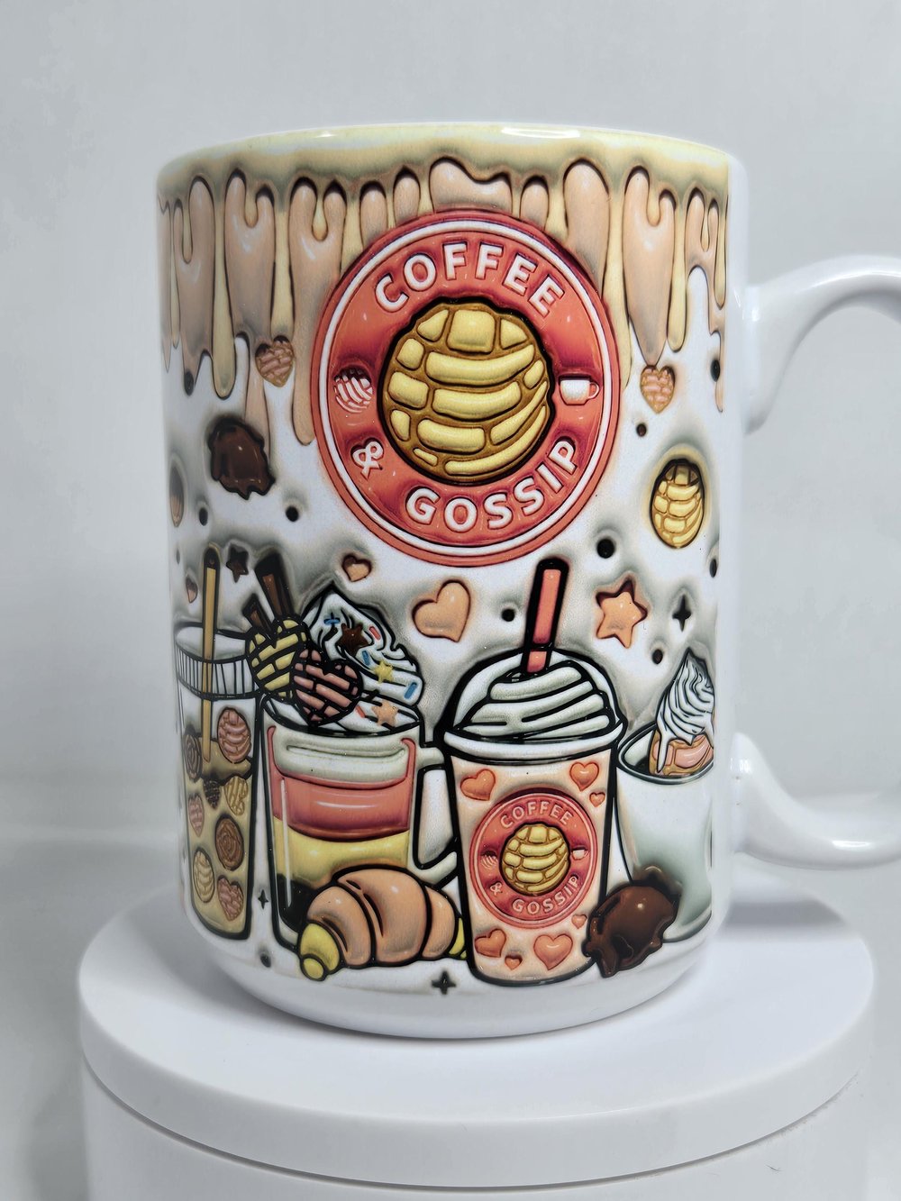 Image of 15 OZ "Coffee &amp; Gossip" "puffy" coffee mug