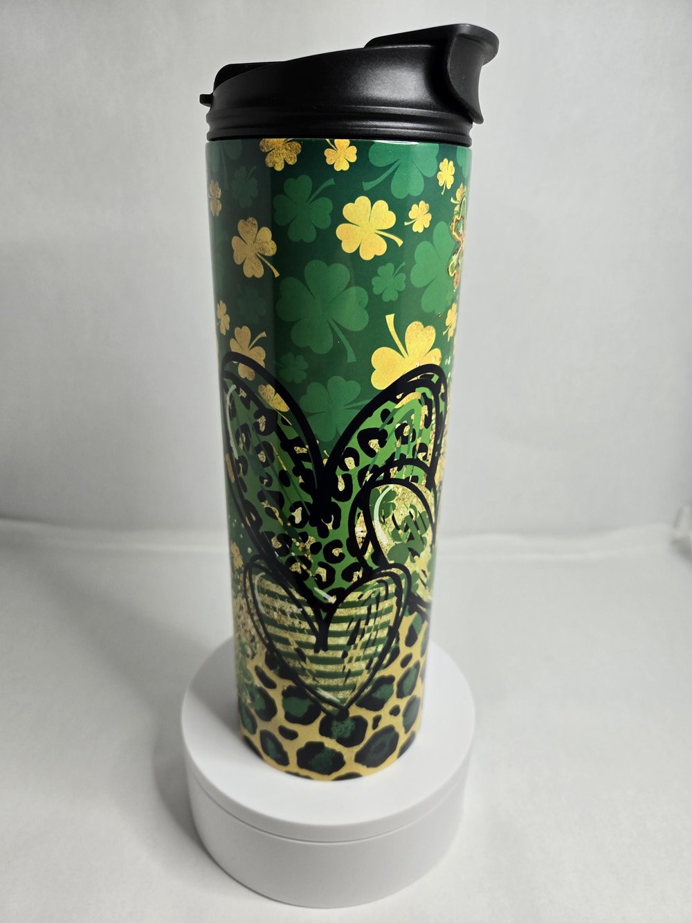 Image of Wildly Lucky 20oz Tumbler – Green Leopard & Hearts for St. Patrick’s Day!