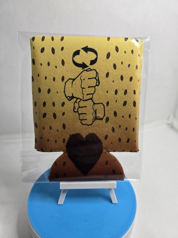 Image of Coffee Lovers Unite: Yellow Koozie with ASL Coffee Sign
