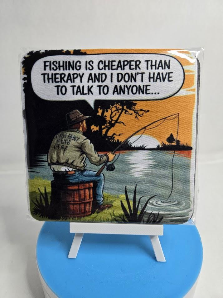 Image of 2-Pack Fishing Coasters – "Fishing is Cheaper Than Therapy"