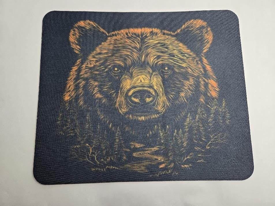 Image of Grizzly Bear Head Black Mousepad – Unleash Your Inner Beast (While You Work)