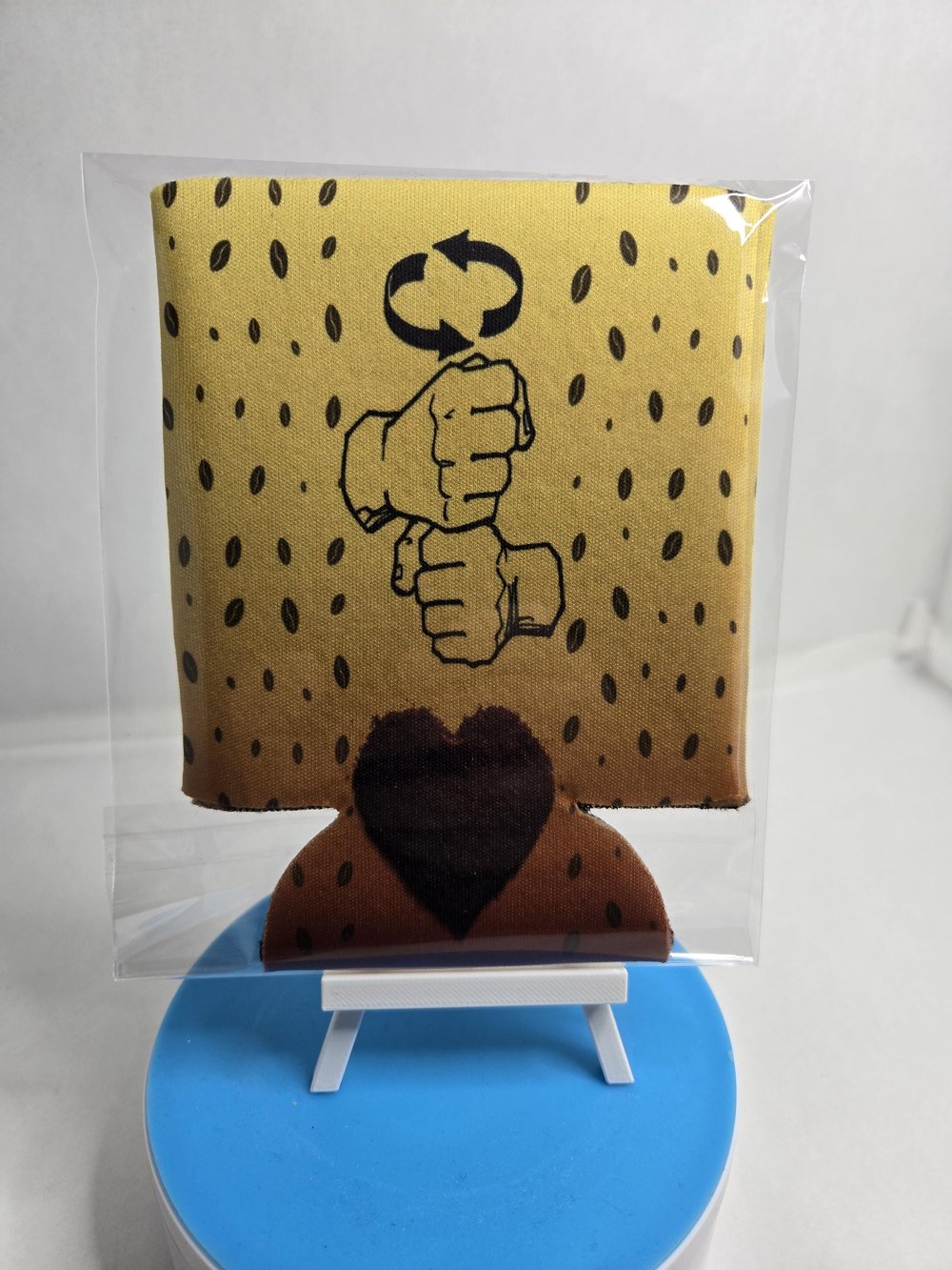 Image of Coffee Lovers Unite: Yellow Koozie with ASL Coffee Sign