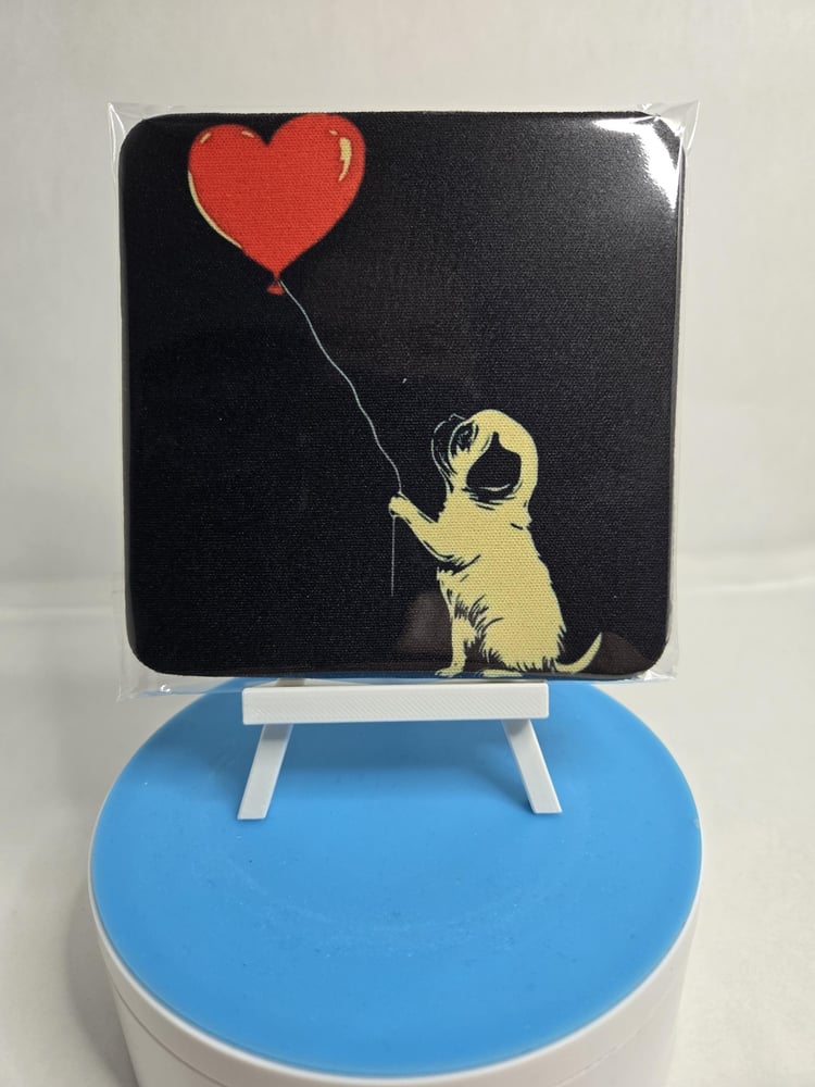 Image of Pug Love & Balloons: 2-Pack Black Coasters for Pug Lovers