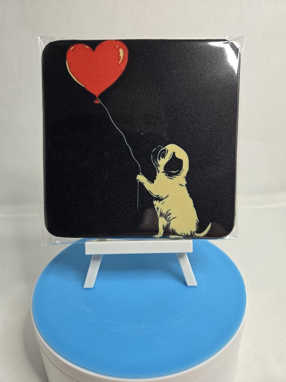 Image of Pug Love & Balloons: 2-Pack Black Coasters for Pug Lovers