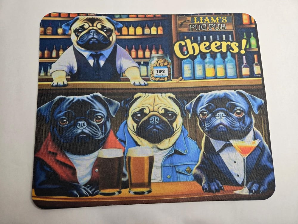 Image of Liam’s Pub Mousepad – Where Pugs and Pints Collide!