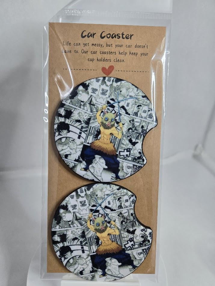 Image of Anime Beast Boar Car Coasters - Set of 2 – Bring the Beast Mode to Your Ride!