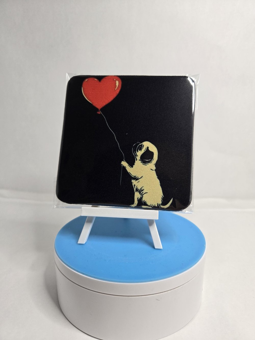 Image of Pug Love & Balloons: 2-Pack Black Coasters for Pug Lovers