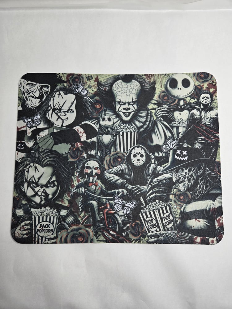 Image of Black &amp; White Horror Icons Mousepad with Red Highlights – For the Ultimate Fear Fan