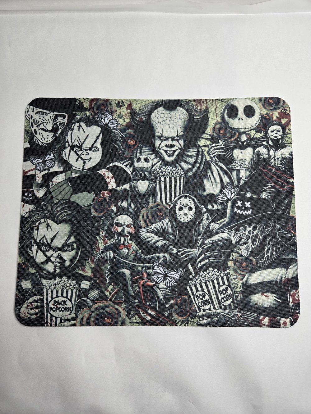 Image of Black &amp; White Horror Icons Mousepad with Red Highlights – For the Ultimate Fear Fan