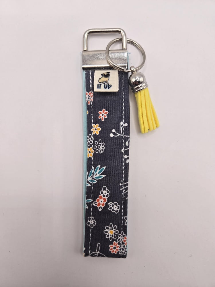 Image of Floral Wristlet Keychain | Navy with Colorful Flowers