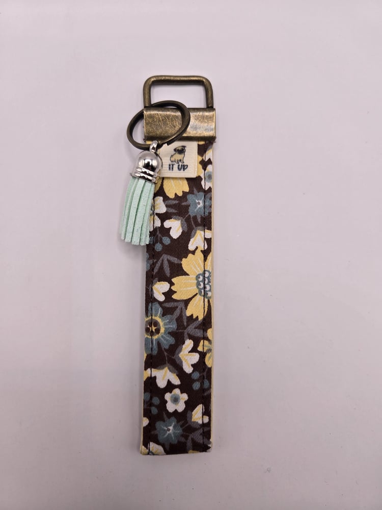Image of Floral Wristlet Keychain | Boho Brown & Yellow Flower Print
