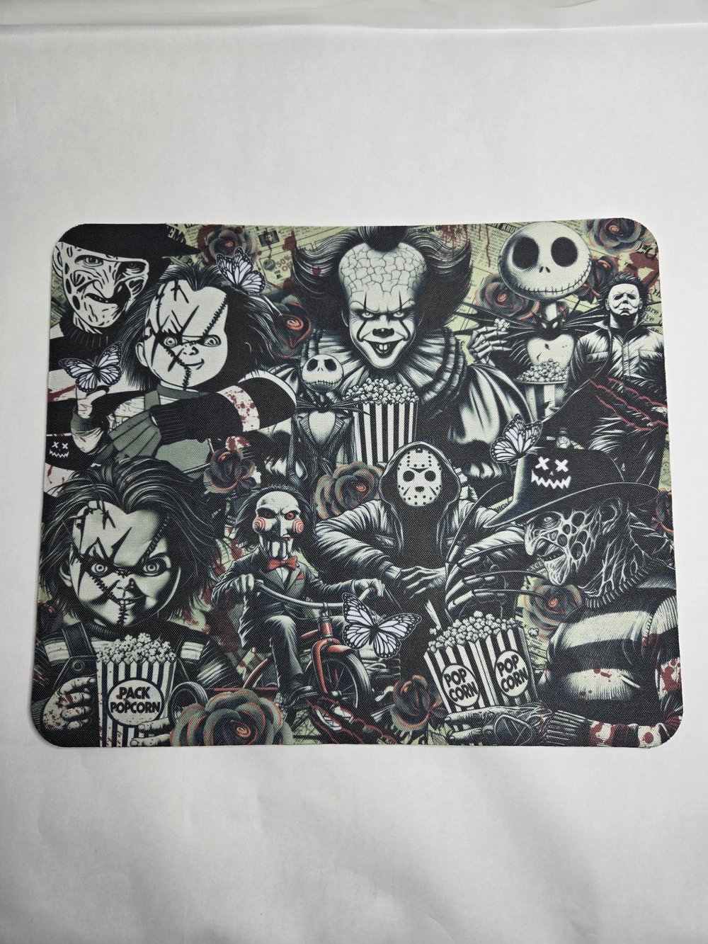 Image of Black &amp; White Horror Icons Mousepad with Red Highlights – For the Ultimate Fear Fan