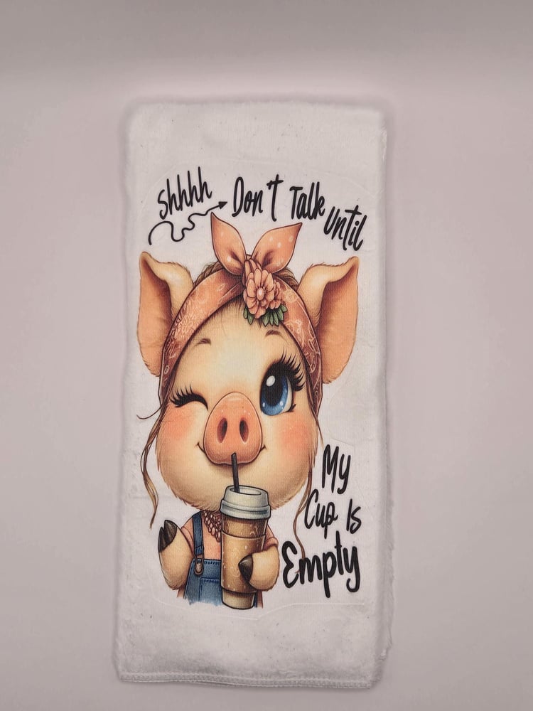 Image of Coffee Pig Kitchen Towel - Funny "Don't Talk Until Coffee" &amp; "Wake up And Be Awesome" Dish Towel