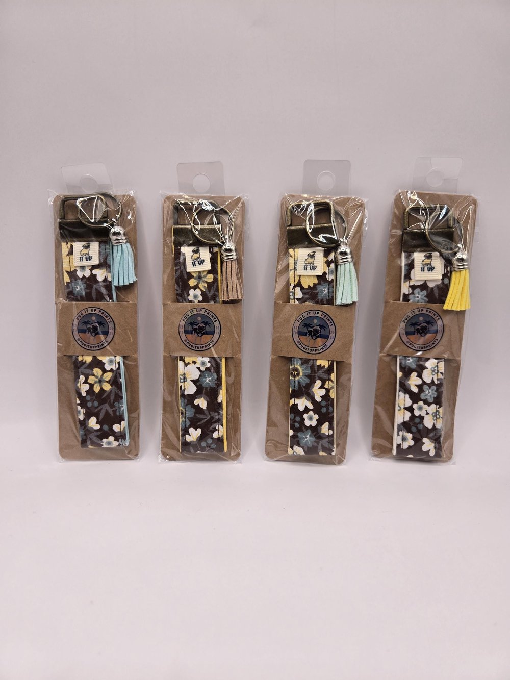 Image of Floral Wristlet Keychain | Boho Brown & Yellow Flower Print