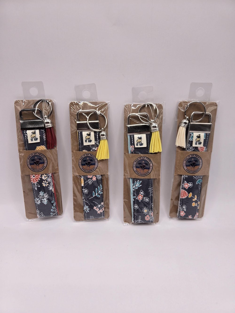Image of Floral Wristlet Keychain | Navy with Colorful Flowers