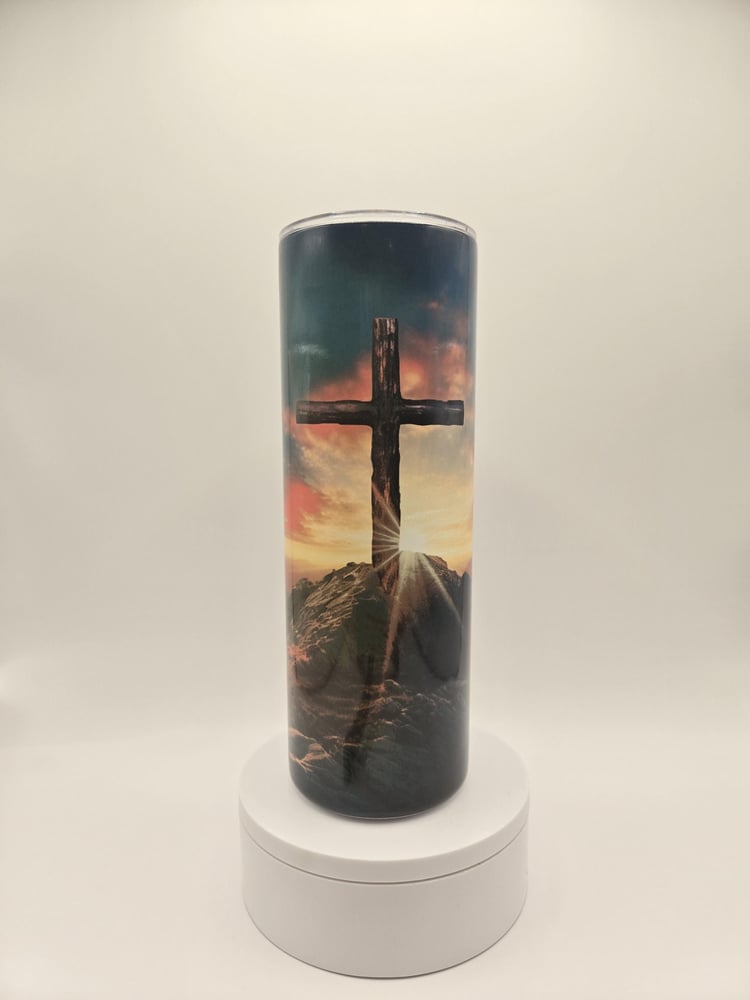 Image of 20oz Cross on the Hill Tumbler – Includes Straw & Cleaning Brush