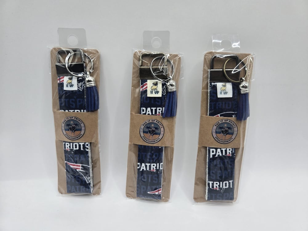 Image of Patriots Wristlet Keychain w/ silver lining | Because Pockets Are Overrated