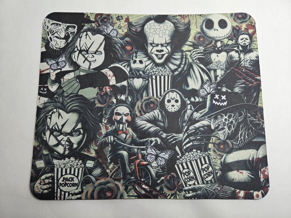 Image of Black &amp; White Horror Icons Mousepad with Red Highlights – For the Ultimate Fear Fan