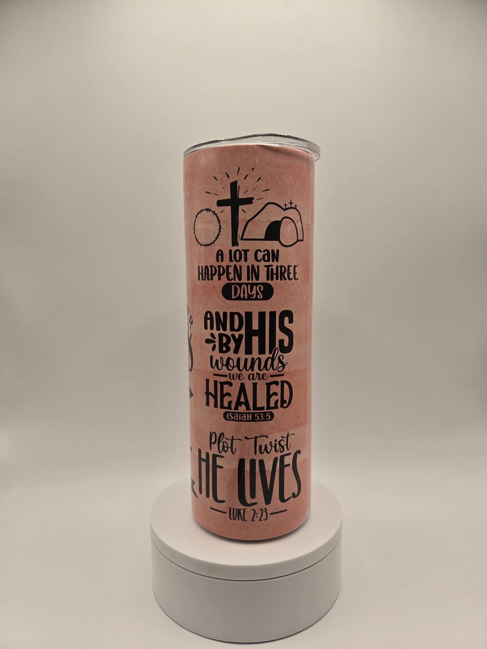 Image of Christian Easter Gift - 20oz Tumbler with Scripture - "He is Risen" Theme