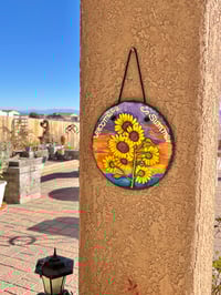 Image 7 of Sunflowers and Sunrise - Round Painted Slate (202503SL)