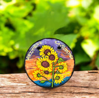 Image 6 of Sunflowers and Sunrise - Round Painted Slate (202503SL)