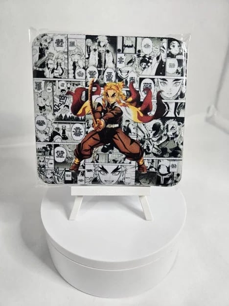Image of Flame Warrior–Inspired Sublimated Coaster – Fiery Anime-Style Decor-ba9498d0