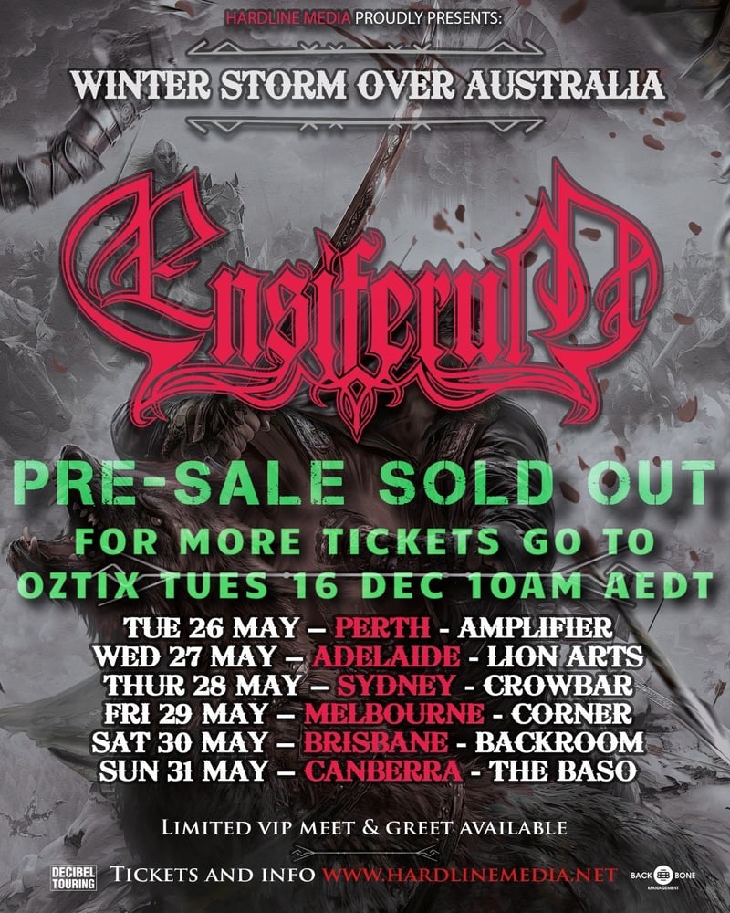 Image of ENSIFERUM - MELBOURNE - CORNER - FRI 29 MAY - VIP MEET AND GREET PRESALE
