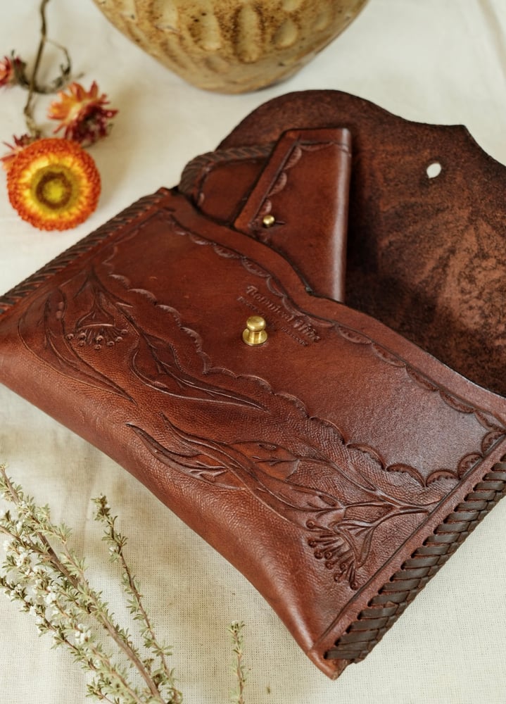 Image of eucalyptus, banksia and Moth Fleetwood Clutch with Pocket wallet 