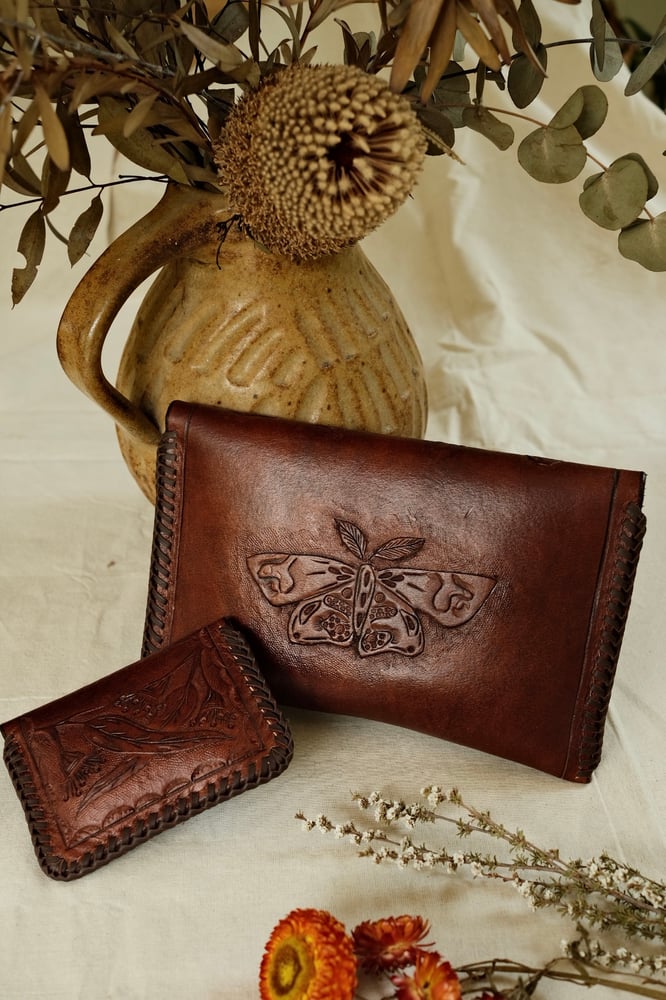 Image of eucalyptus, banksia and Moth Fleetwood Clutch with Pocket wallet 